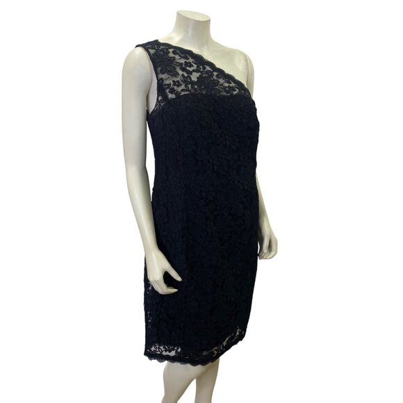 Talbots One-Shoulder Black Lace Dress With Sheer Floral Size 10P - Picture 4 of 9